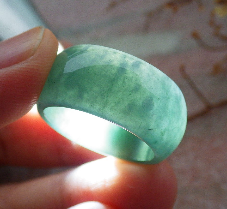 Certified Icy Green Burma 100% Natural A JADE Jadeite Circle RING USA. 7.5 戒指 634886  TN