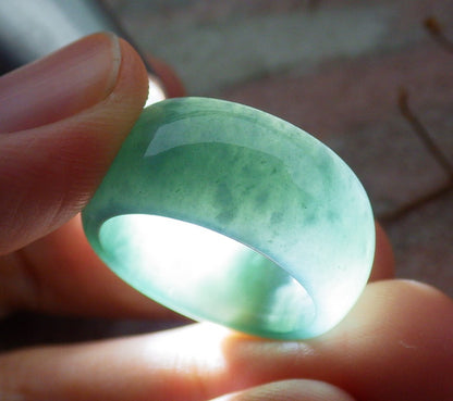 Certified Icy Green Burma 100% Natural A JADE Jadeite Circle RING USA. 7.5 戒指 634886  TN
