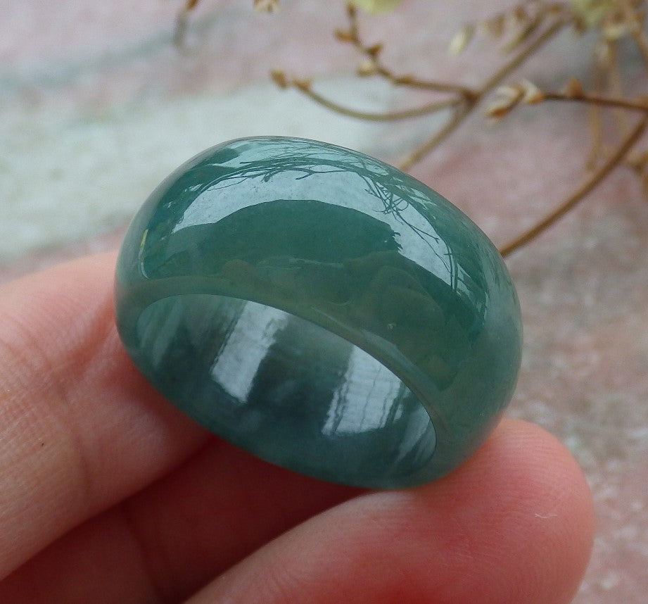 Certified Icy Green Burma 100% Natural A JADE Jadeite Circle RING USA. 7.5 戒指 634886  TN
