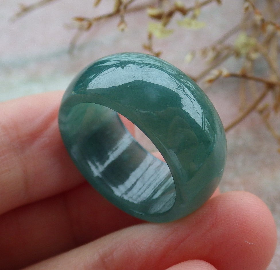 Certified Icy Green Burma 100% Natural A JADE Jadeite Circle RING USA. 7.5 戒指 634886  TN