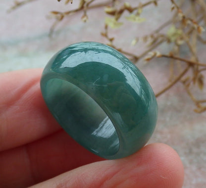 Certified Icy Green Burma 100% Natural A JADE Jadeite Circle RING USA. 7.5 戒指 634886  TN