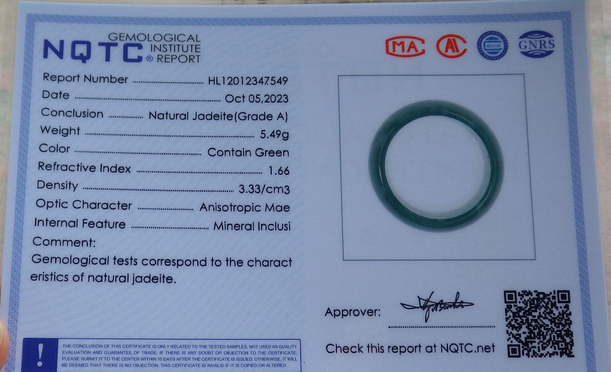 Certified Icy Green Burma 100% Natural A JADE Jadeite Circle RING USA. 7.5 戒指 634886  TN
