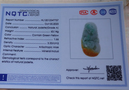 Certified Yellow Green Burma 100% Natural A Jade jadeite Pendant Dragon Coin Ruyi Necklace 生意兴隆 634896  TN