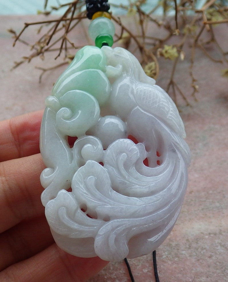 Atestita Verda Pala Lavenda Birmo 100% Natura A Jadejadeita pendanta Phoenix Ruyi Necklace 凤凰 634963 TN