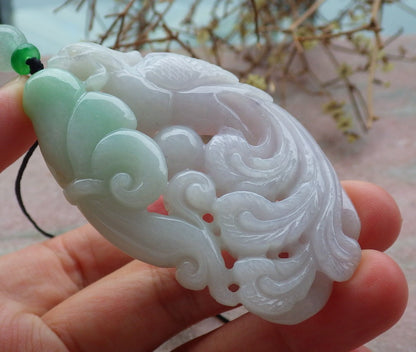 Atestita Verda Pala Lavenda Birmo 100% Natura A Jadejadeita pendanta Phoenix Ruyi Necklace 凤凰 634963 TN