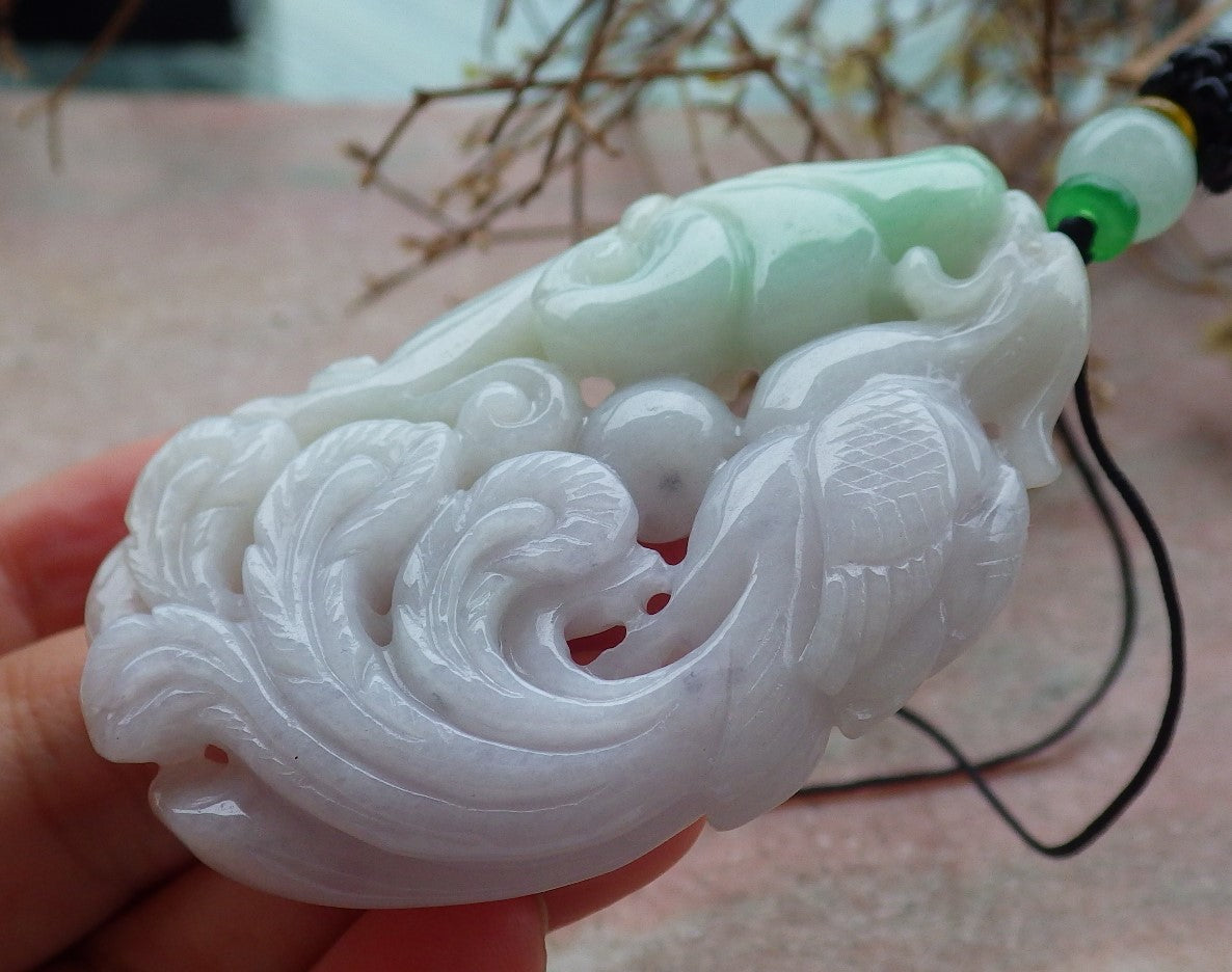 Atestita Verda Pala Lavenda Birmo 100% Natura A Jadejadeita pendanta Phoenix Ruyi Necklace 凤凰 634963 TN