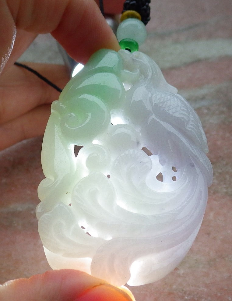 Atestita Verda Pala Lavenda Birmo 100% Natura A Jadejadeita pendanta Phoenix Ruyi Necklace 凤凰 634963 TN