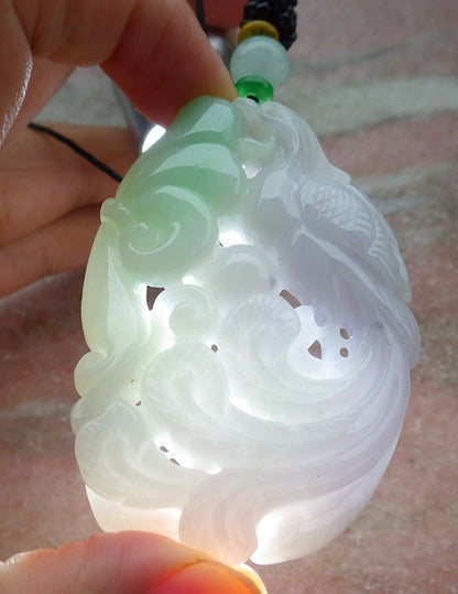 Atestita Verda Pala Lavenda Birmo 100% Natura A Jadejadeita pendanta Phoenix Ruyi Necklace 凤凰 634963 TN