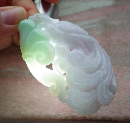 Atestita Verda Pala Lavenda Birmo 100% Natura A Jadejadeita pendanta Phoenix Ruyi Necklace 凤凰 634963 TN