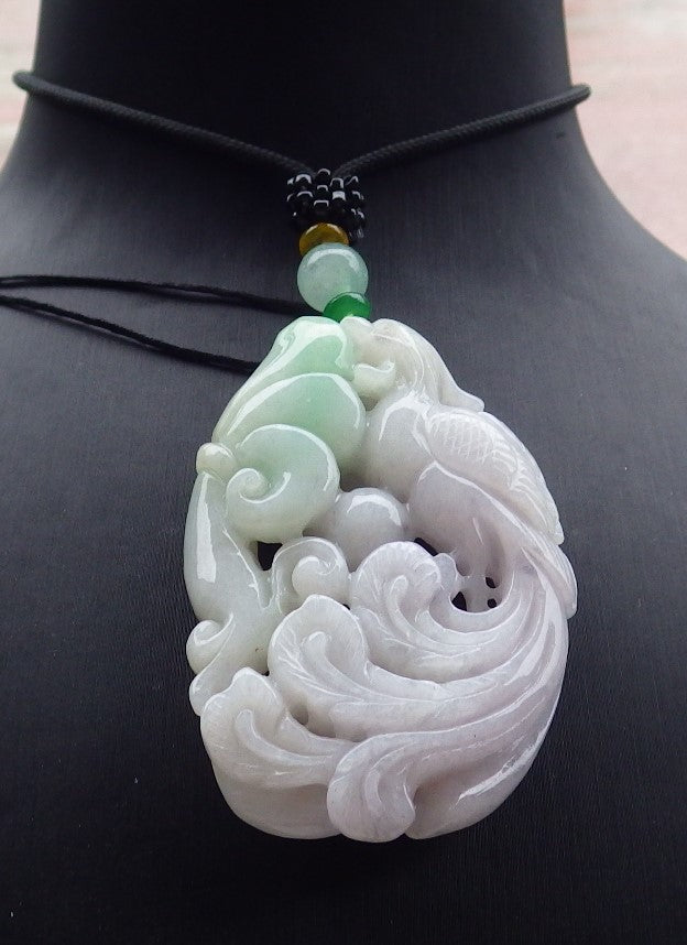 Atestita Verda Pala Lavenda Birmo 100% Natura A Jadejadeita pendanta Phoenix Ruyi Necklace 凤凰 634963 TN