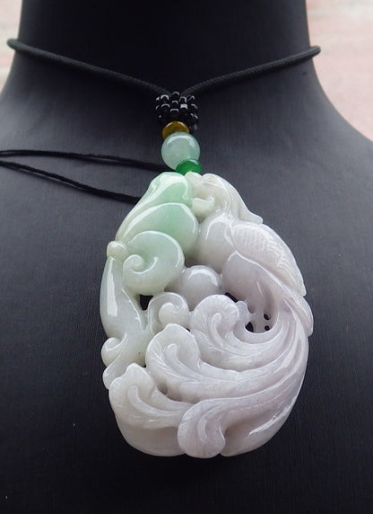 Atestita Verda Pala Lavenda Birmo 100% Natura A Jadejadeita pendanta Phoenix Ruyi Necklace 凤凰 634963 TN
