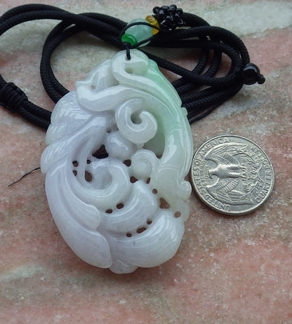 Atestita Verda Pala Lavenda Birmo 100% Natura A Jadejadeita pendanta Phoenix Ruyi Necklace 凤凰 634963 TN