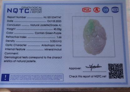 Atestita Verda Pala Lavenda Birmo 100% Natura A Jadejadeita pendanta Phoenix Ruyi Necklace 凤凰 634963 TN