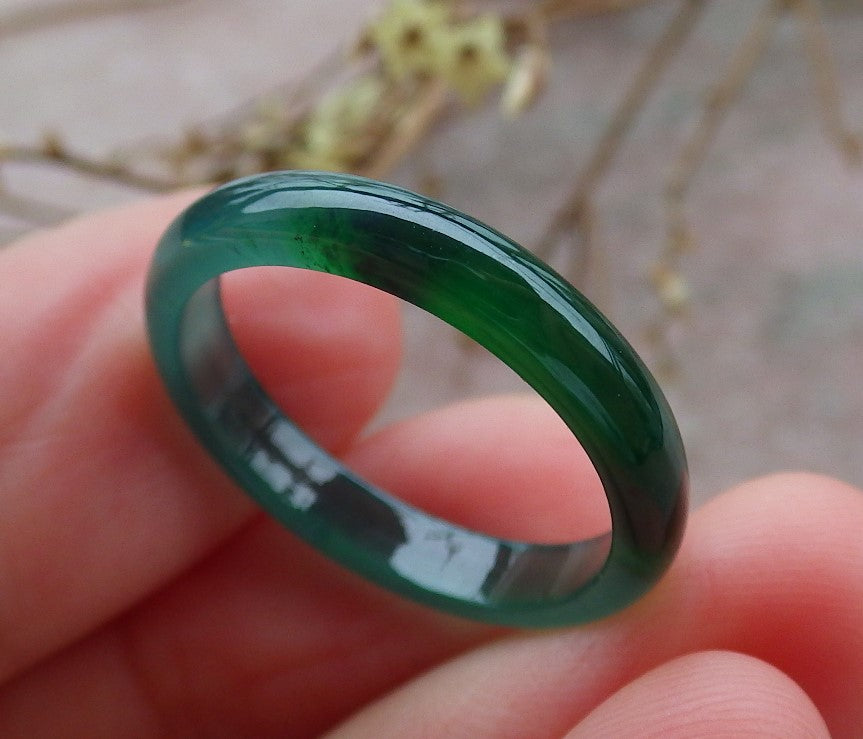 Certified Icy Green Burma 100% Natural A JADE Jadeite Circle RING USA. 7.25 戒指 635011  TN