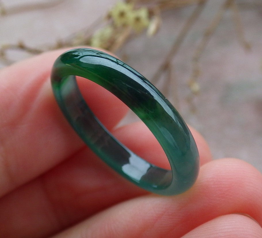 Certified Icy Green Burma 100% Natural A JADE Jadeite Circle RING USA. 7.25 戒指 635011  TN