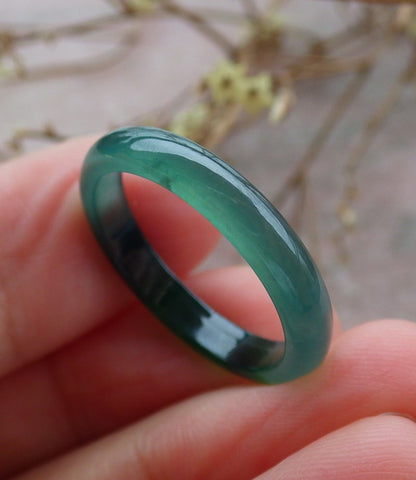 Certified Icy Green Burma 100% Natural A JADE Jadeite Circle RING USA. 7.25 戒指 635011  TN