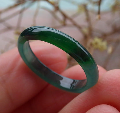 Certified Icy Green Burma 100% Natural A JADE Jadeite Circle RING USA. 7.25 戒指 635011  TN