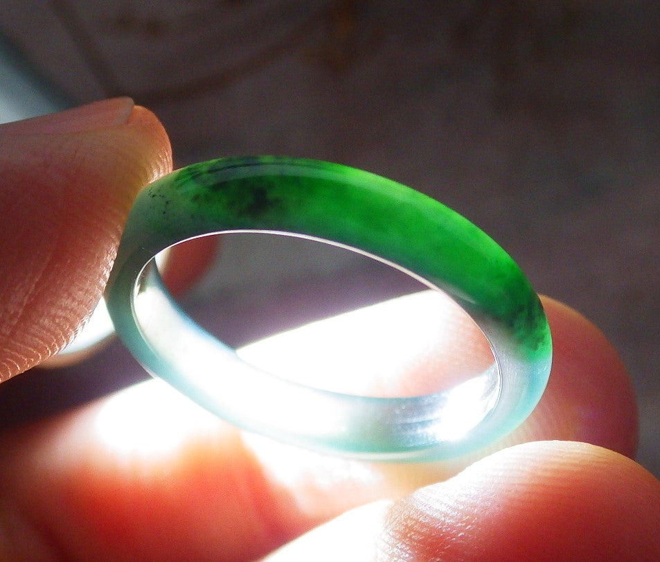 Certified Icy Green Burma 100% Natural A JADE Jadeite Circle RING USA. 7.25 戒指 635011  TN