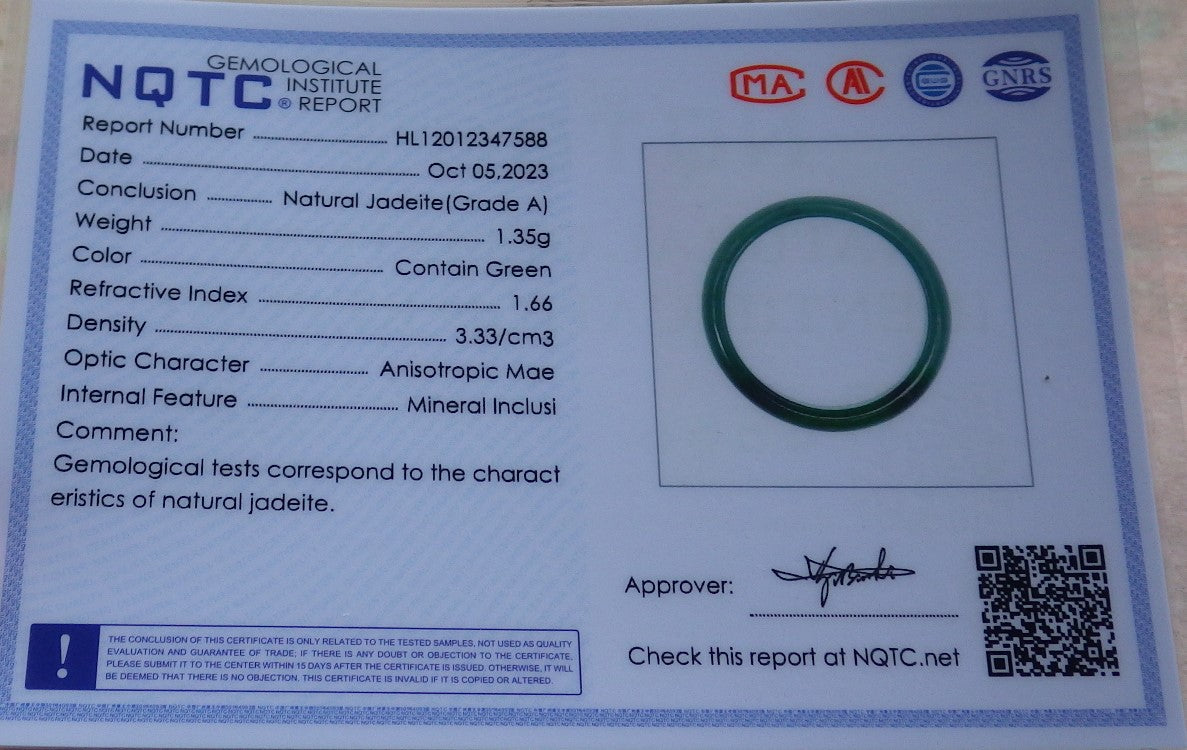 Certified Icy Green Burma 100% Natural A JADE Jadeite Circle RING USA. 7.25 戒指 635011  TN