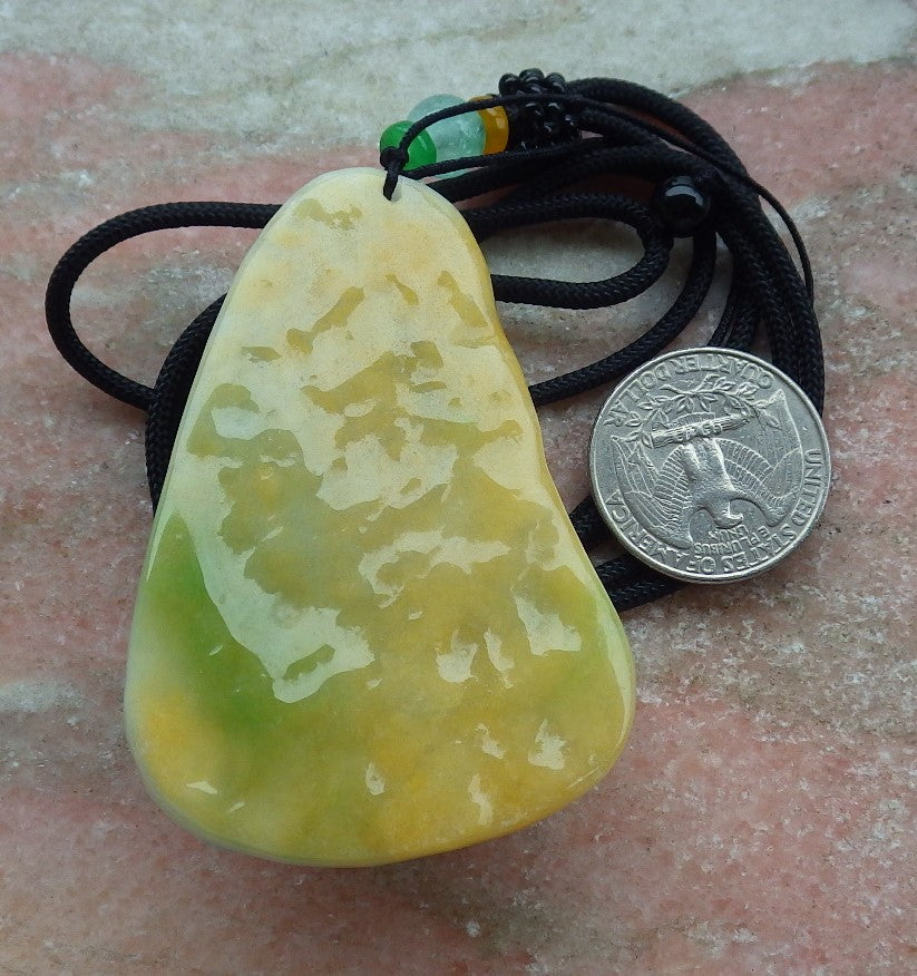 Certified Yellow Green Burma 100% Natural A Jade jadeite Pendant Dragon Coin Ruyi Necklace 生意兴隆 635020  TN