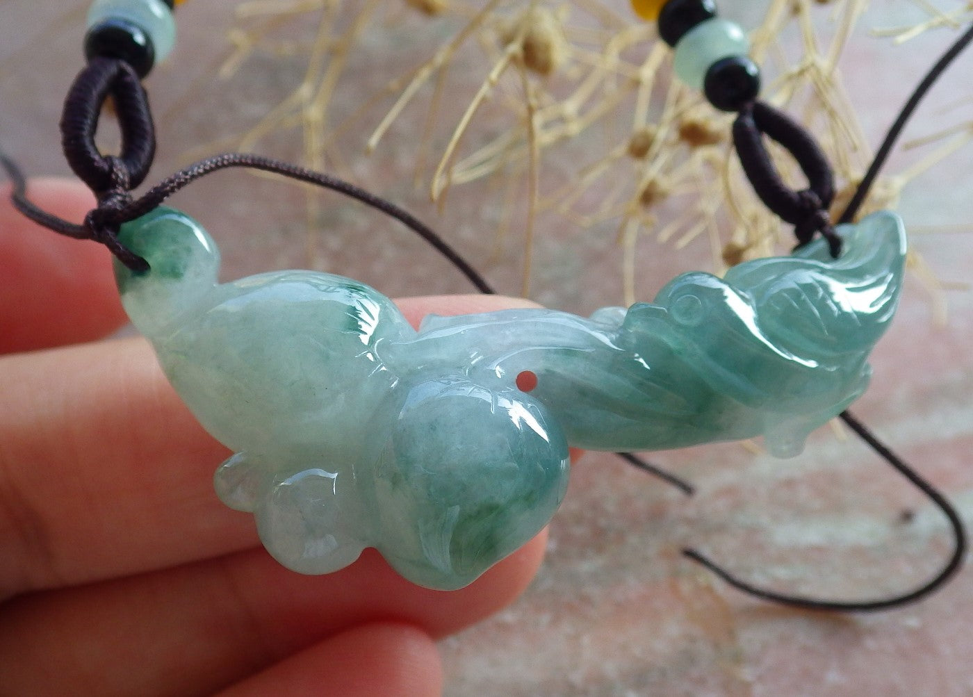 Atestita Glacia Verda Birmo 100% Natura A Jadejadeito pendanta Fenikso Birdo-Persika Koliero 637074 TN