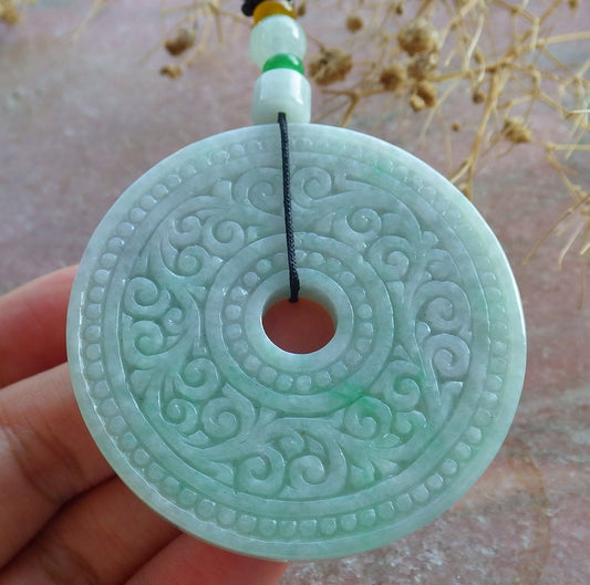 Atestita Verda Birmo 100% Natura A Jadejadeito Pendanta Ruyi Ronda Koliero 平安扣 637100 TN