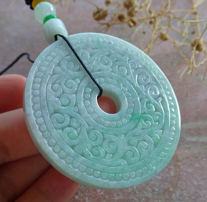 Atestita Verda Birmo 100% Natura A Jadejadeito Pendanta Ruyi Ronda Koliero 平安扣 637100 TN