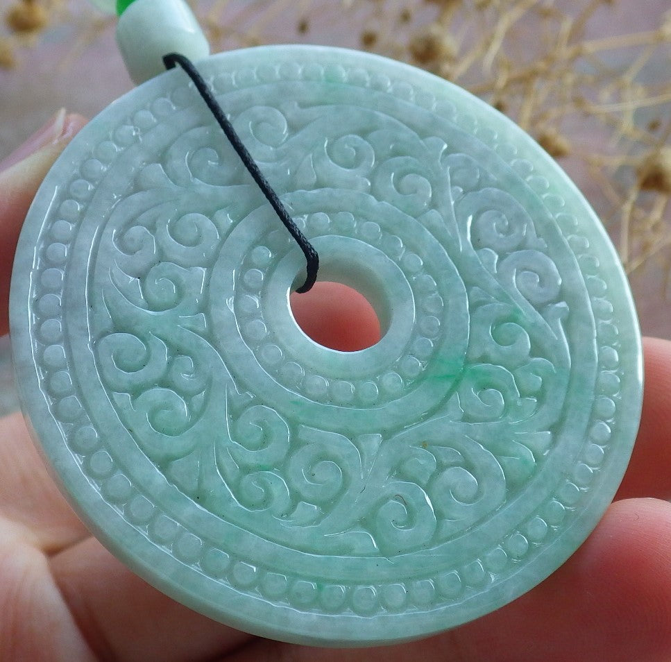 Atestita Verda Birmo 100% Natura A Jadejadeito Pendanta Ruyi Ronda Koliero 平安扣 637100 TN