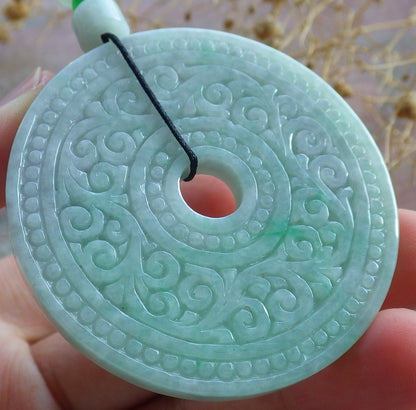 Atestita Verda Birmo 100% Natura A Jadejadeito Pendanta Ruyi Ronda Koliero 平安扣 637100 TN