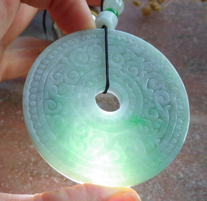 Atestita Verda Birmo 100% Natura A Jadejadeito Pendanta Ruyi Ronda Koliero 平安扣 637100 TN