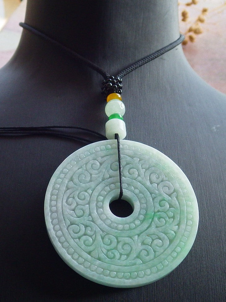 Atestita Verda Birmo 100% Natura A Jadejadeito Pendanta Ruyi Ronda Koliero 平安扣 637100 TN