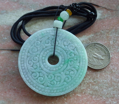 Atestita Verda Birmo 100% Natura A Jadejadeito Pendanta Ruyi Ronda Koliero 平安扣 637100 TN