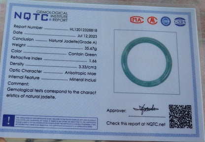 Certified Green Burma 100% Natural A JADE Jadeite Circle Bangle Bracelet 53 mm 手镯 637107  TN