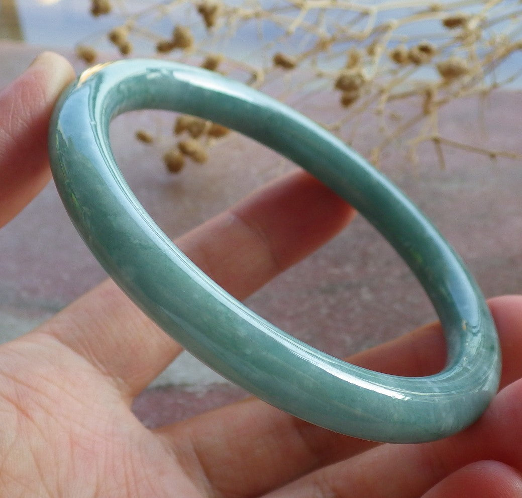 Certified Green Burma 100% Natural A JADE Jadeite Circle Bangle Bracelet 60 mm 手镯 637117  TN