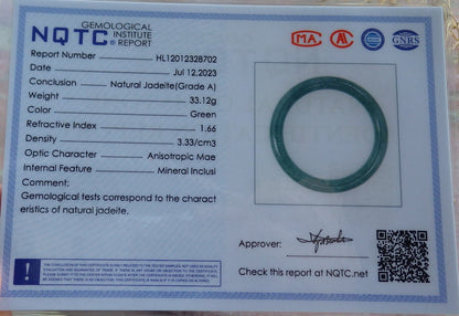 Certified Icy Green Burma 100% Natural A JADE Jadeite Circle Bangle Bracelet 54 mm 手镯 637135  TN