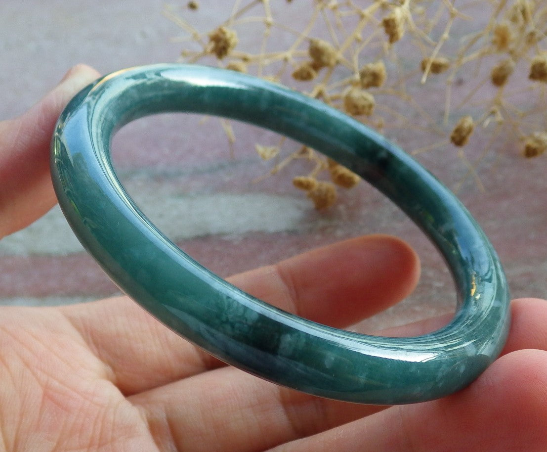 Certified Icy Green Burma 100% Natural A JADE Jadeite Circle Bangle Bracelet 56 mm 手镯 637173  TN
