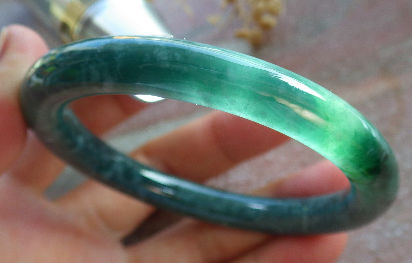 Certified Icy Green Burma 100% Natural A JADE Jadeite Circle Bangle Bracelet 54 mm 手镯 637183  TN
