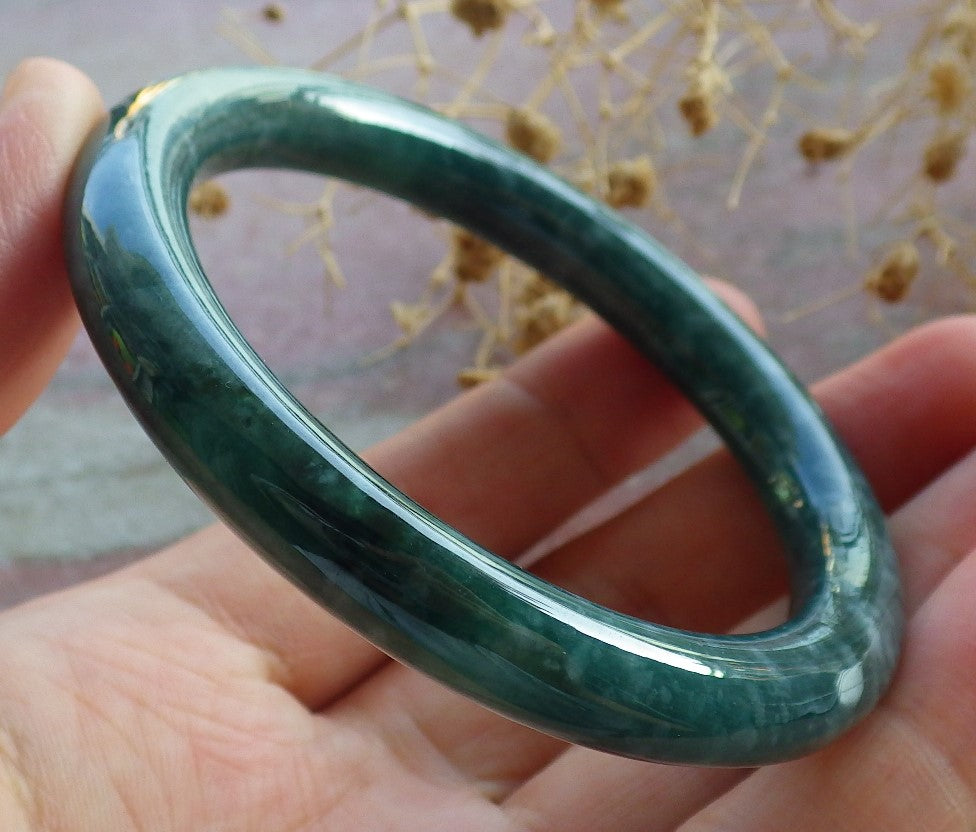 Certified Icy Green Burma 100% Natural A JADE Jadeite Circle Bangle Bracelet 54 mm 手镯 637183  TN