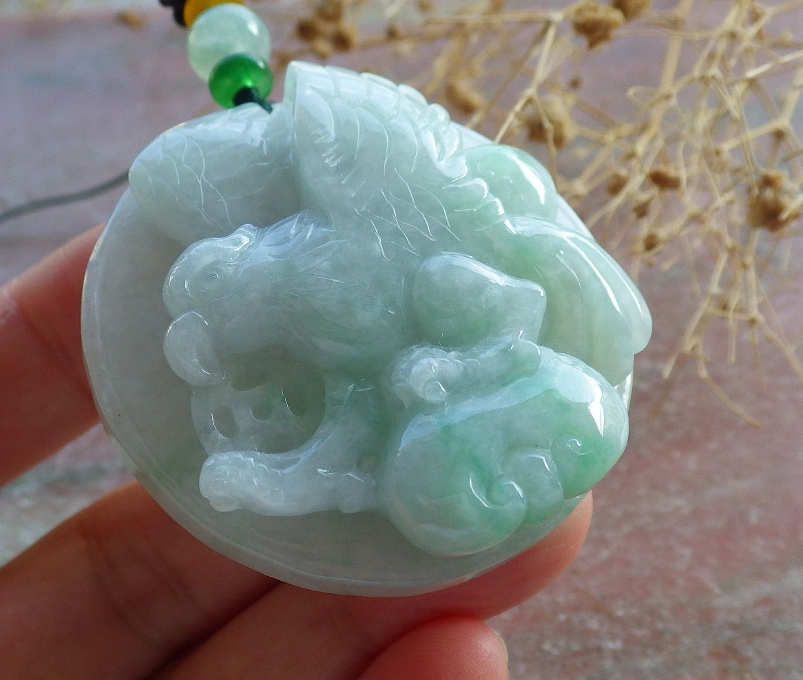 Certified Green Burma 100% Natural A Jade jadeite Pendant Eagle Ruyi Coin Necklace 大展宏图 637209   TN