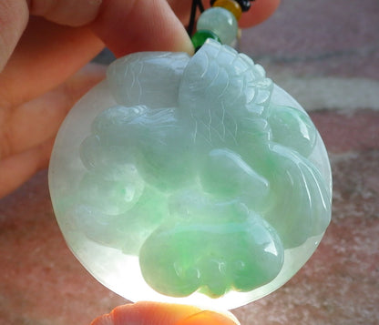 Certified Green Burma 100% Natural A Jade jadeite Pendant Eagle Ruyi Coin Necklace 大展宏图 637209   TN