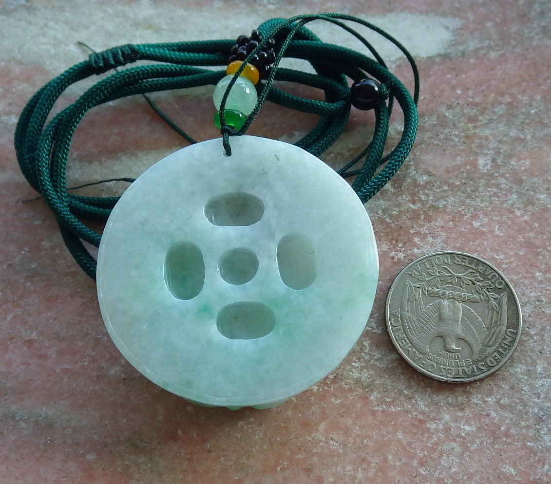 Certified Green Burma 100% Natural A Jade jadeite Pendant Eagle Ruyi Coin Necklace 大展宏图 637209   TN