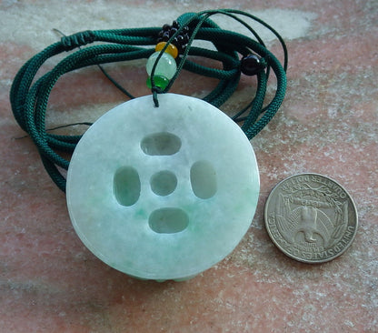 Certified Green Burma 100% Natural A Jade jadeite Pendant Eagle Ruyi Coin Necklace 大展宏图 637209   TN