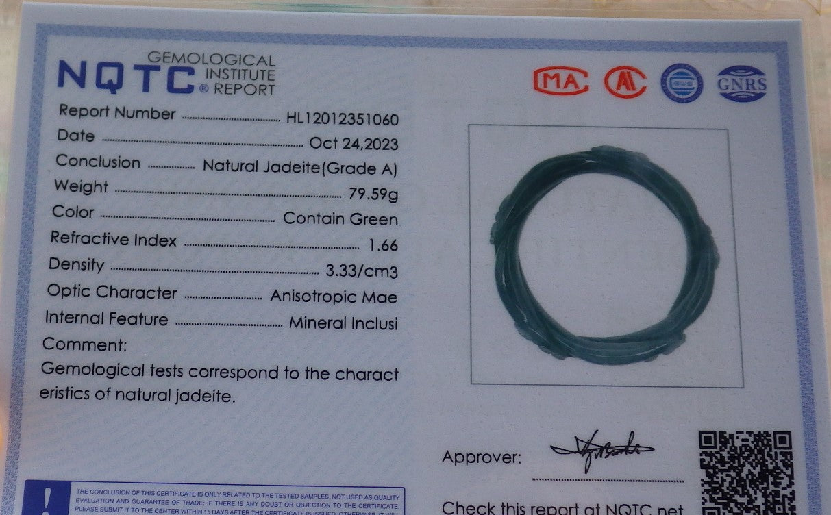 Certified Icy Green Burma 100% Natural A JADE Jadeite Flower Knotted Bangle Bracelet 63 mm 637216  TN