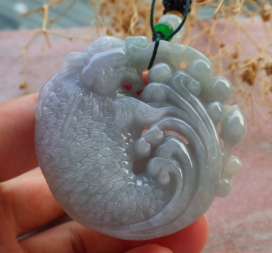 Atestita Verda Pala Lavenda Birmo 100% Natura A Jadejadeito Pengante Drako-Fiŝo Lotusa Flora Koliero 龙鱼 637264 TN