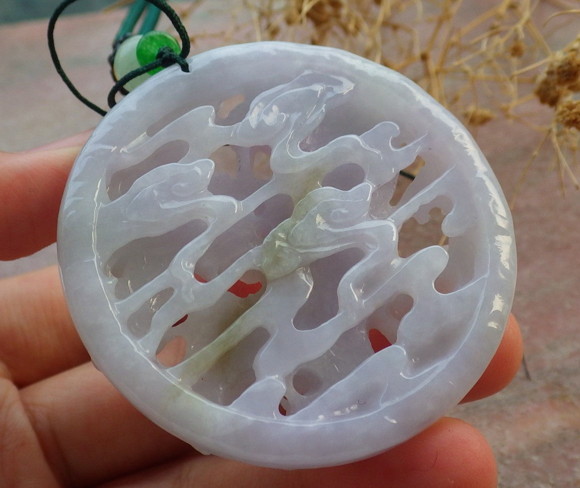 Certified Lavende Green Burma 100% Natural A Jade jadeite Pendant Phoenix Flower Necklace 凤凰 637297  TN