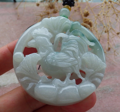 Atestita Verda Birmo 100% Natura A Jadejadeito Pendanta Fenikso Koko Ronda Koliero 招财鸡 637372 TN