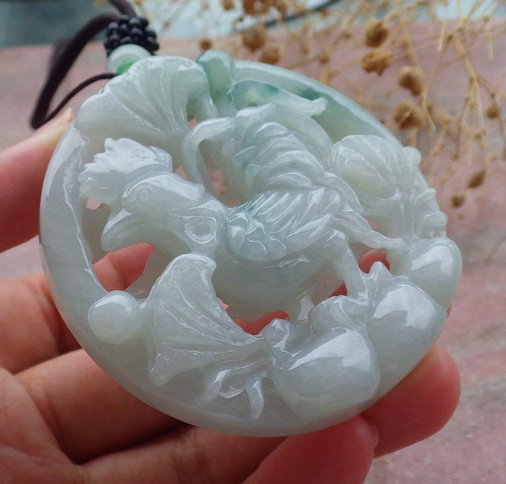 Atestita Verda Birmo 100% Natura A Jadejadeito Pendanta Fenikso Koko Ronda Koliero 招财鸡 637372 TN