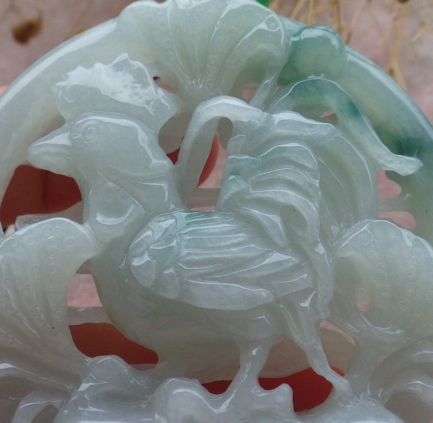 Atestita Verda Birmo 100% Natura A Jadejadeito Pendanta Fenikso Koko Ronda Koliero 招财鸡 637372 TN