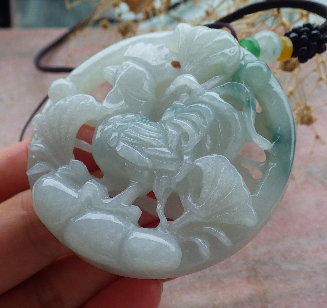 Atestita Verda Birmo 100% Natura A Jadejadeito Pendanta Fenikso Koko Ronda Koliero 招财鸡 637372 TN