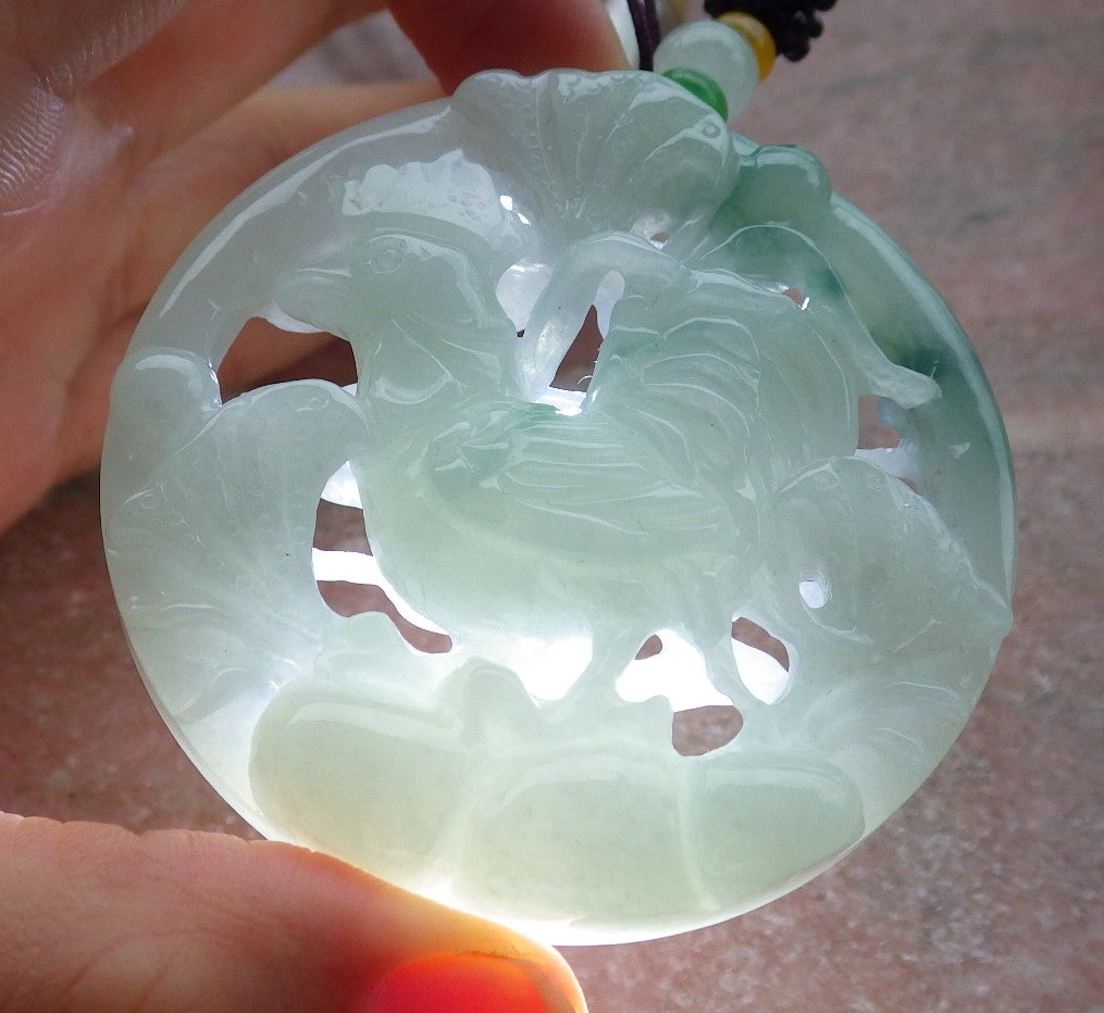 Atestita Verda Birmo 100% Natura A Jadejadeito Pendanta Fenikso Koko Ronda Koliero 招财鸡 637372 TN